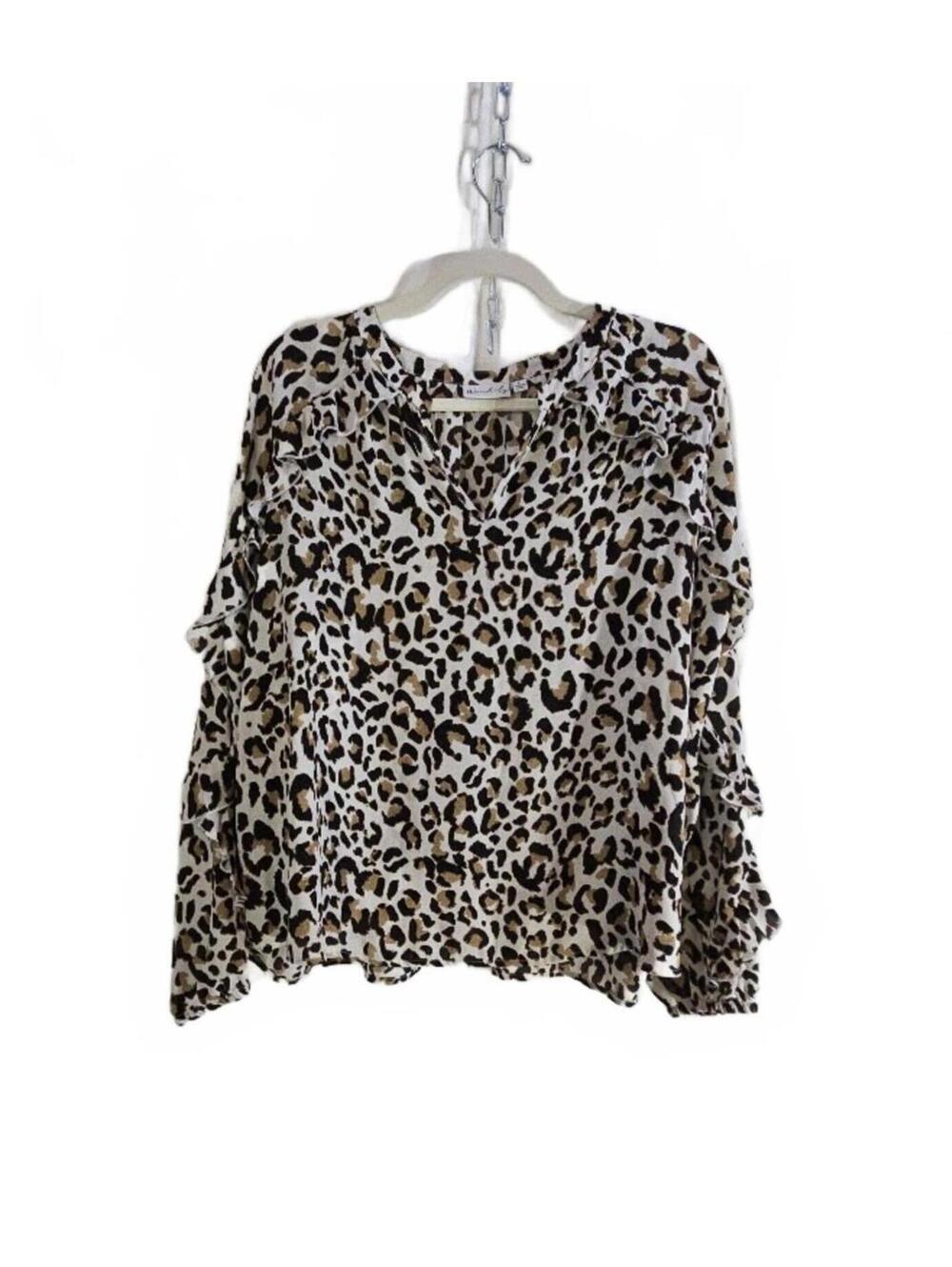 Wonderly Leopard Print Ruffled Sleeve Blouse Size L